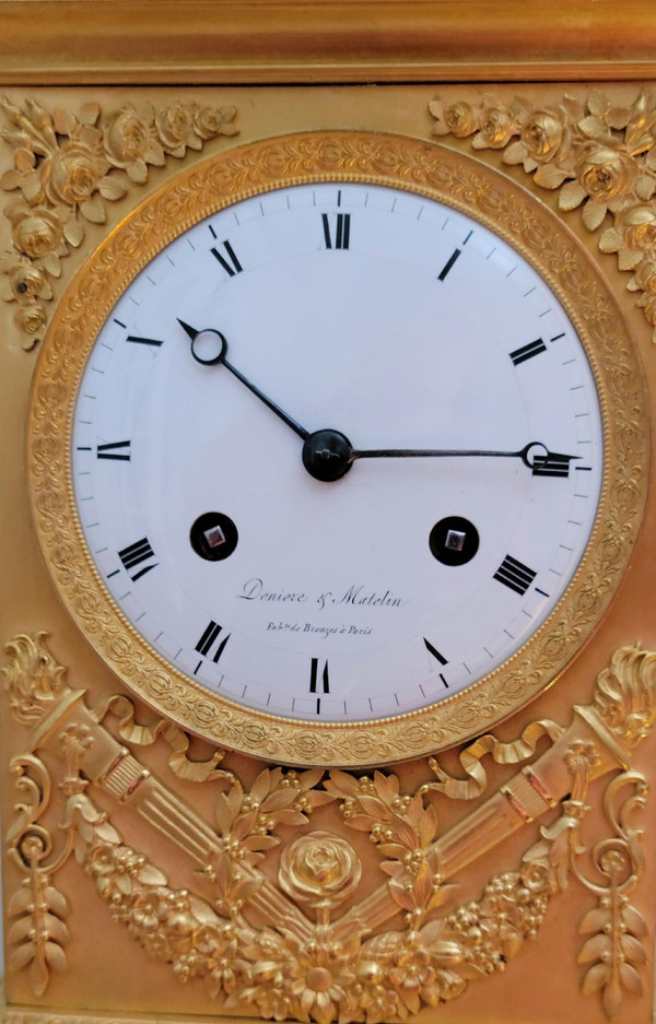 Empire "APOLLON" gilt bronze clock signed Denière et Matelin fabricants de bronzes.