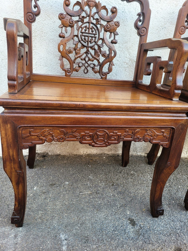 Paire De Fauteuils En Bois Sculpté, Chine, Fin XIXème Début XXème Siècle