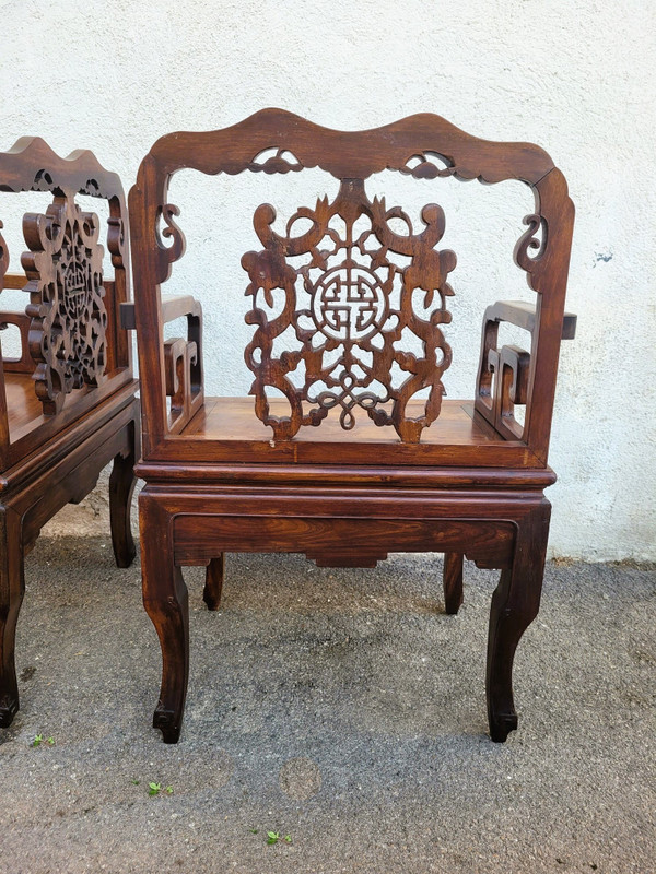 Paire De Fauteuils En Bois Sculpté, Chine, Fin XIXème Début XXème Siècle