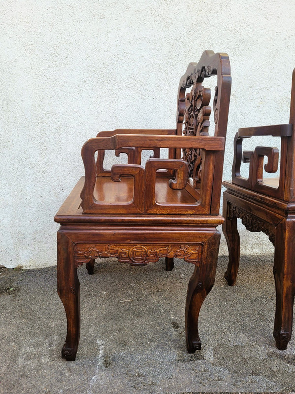 Paire De Fauteuils En Bois Sculpté, Chine, Fin XIXème Début XXème Siècle