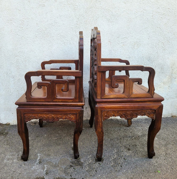 Paire De Fauteuils En Bois Sculpté, Chine, Fin XIXème Début XXème Siècle