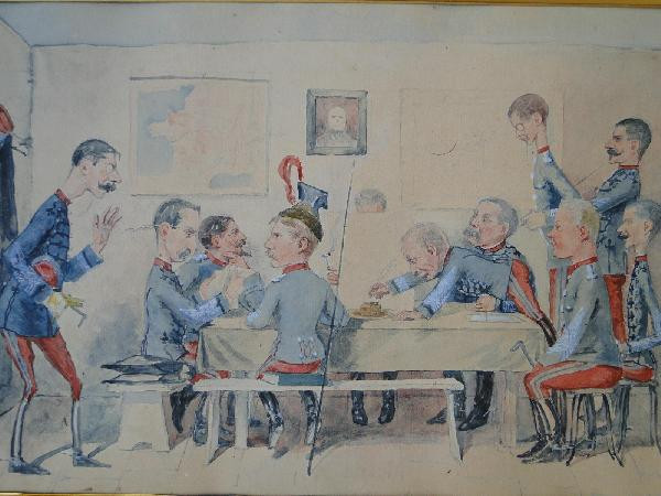 Aquarell auf Papierkarikatur von Gressot Colonel de Lignières 2. Jägerregiment