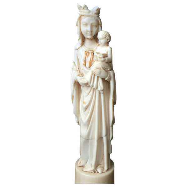 Madonna col Bambino del XIX secolo scolpita a mano
