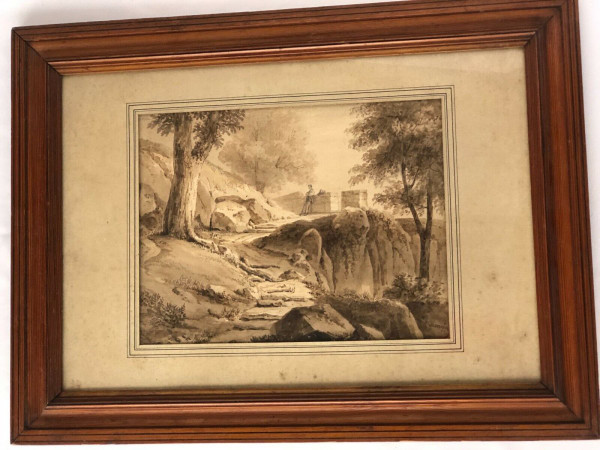 Drawing or wash by Jean-Jacques Champin scene with character