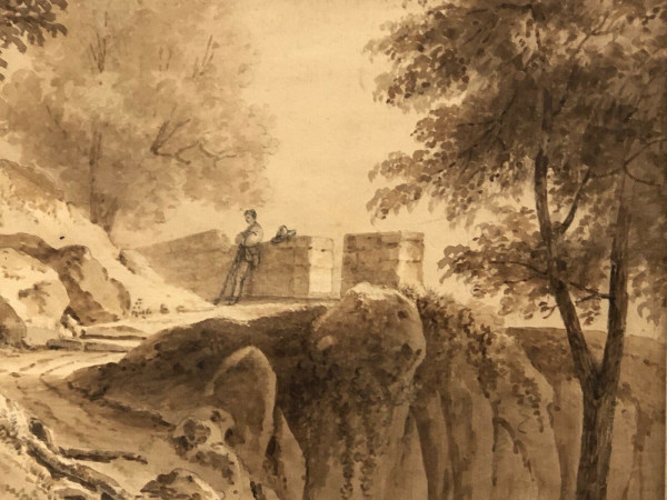 Drawing or wash by Jean-Jacques Champin scene with character