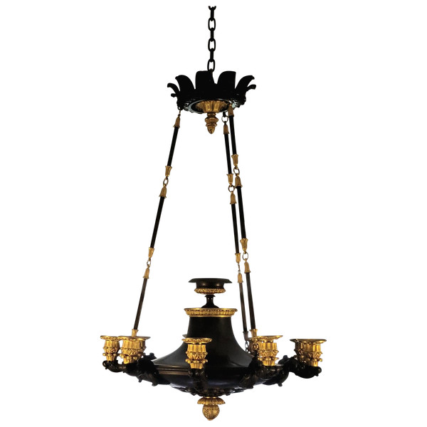 Kronleuchter aus vergoldeter und patinierter Bronze aus der Restaurationszeit