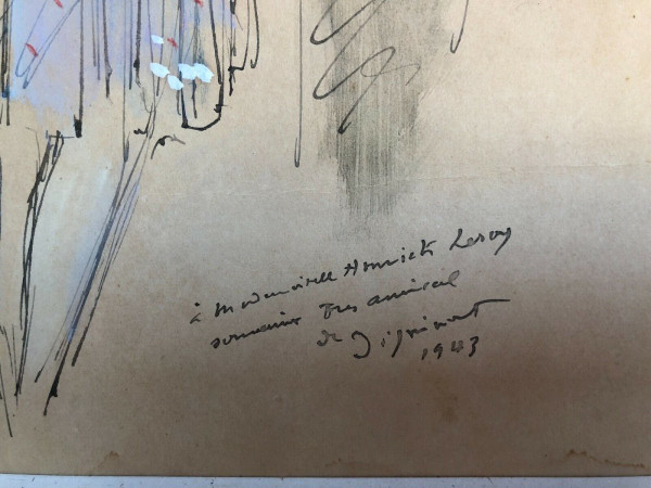 Watercolor drawing enhanced with a woman 1943 signed André Dignimont