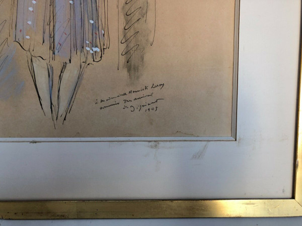 Watercolor drawing enhanced with a woman 1943 signed André Dignimont