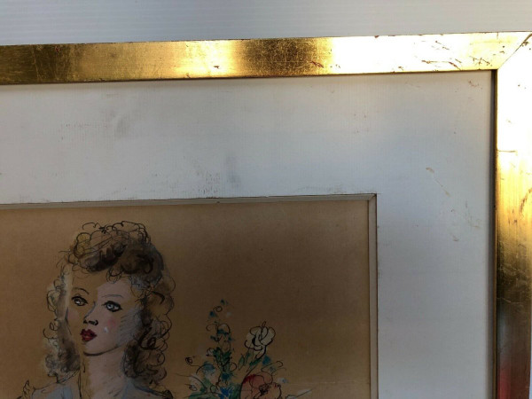 Watercolor drawing enhanced with a woman 1943 signed André Dignimont
