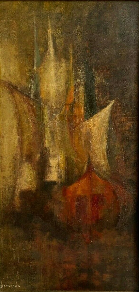 Huile sur carton par Bernardo composition abstraite 1950
