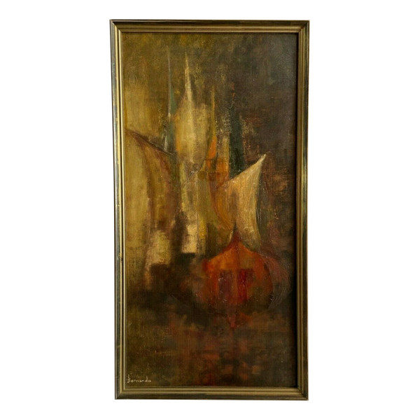 Huile sur carton par Bernardo composition abstraite 1950