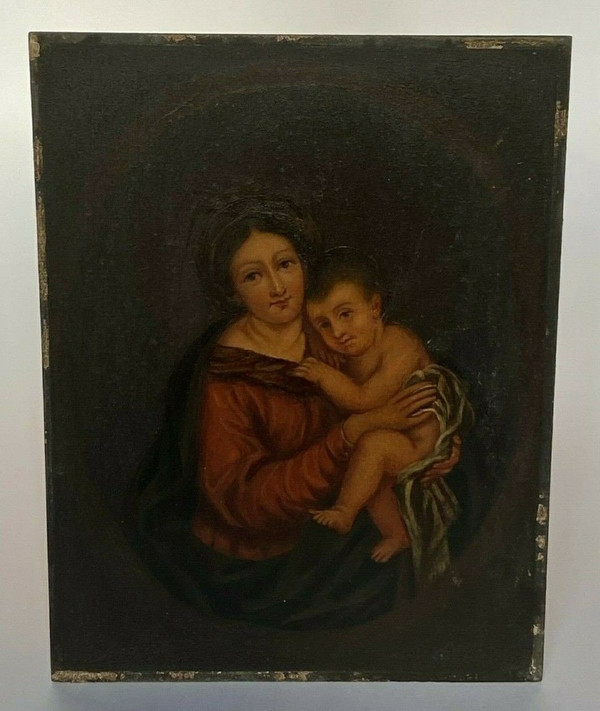 Öl auf Holz, Jungfrau Maria, italienisches Werk des 19. Jahrhunderts, goldener Rahmen