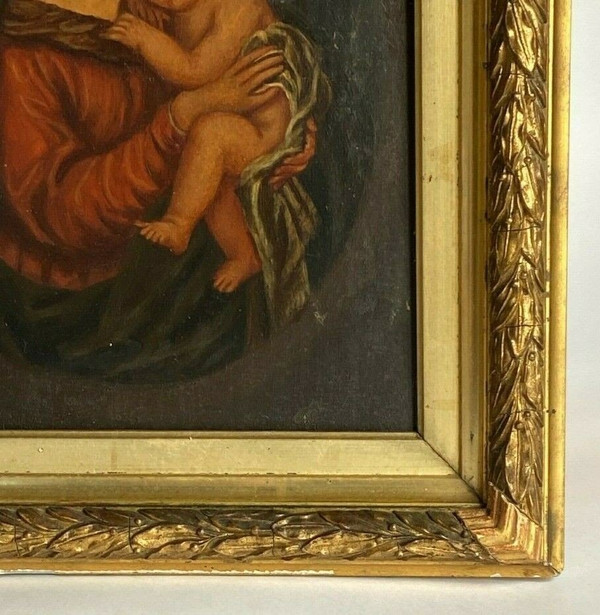 Öl auf Holz, Jungfrau Maria, italienisches Werk des 19. Jahrhunderts, goldener Rahmen