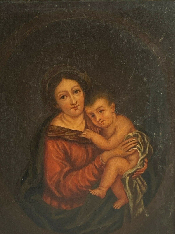 Öl auf Holz, Jungfrau Maria, italienisches Werk des 19. Jahrhunderts, goldener Rahmen