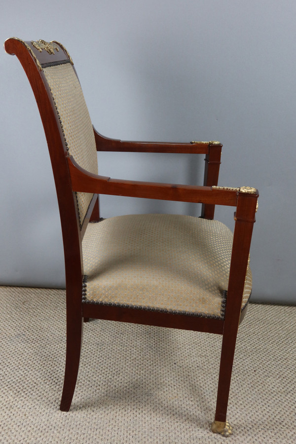 Poltrona Directoire in mogano e bronzo dorato