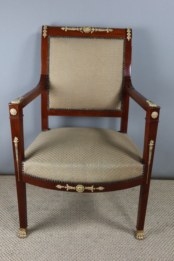 Poltrona Directoire in mogano e bronzo dorato