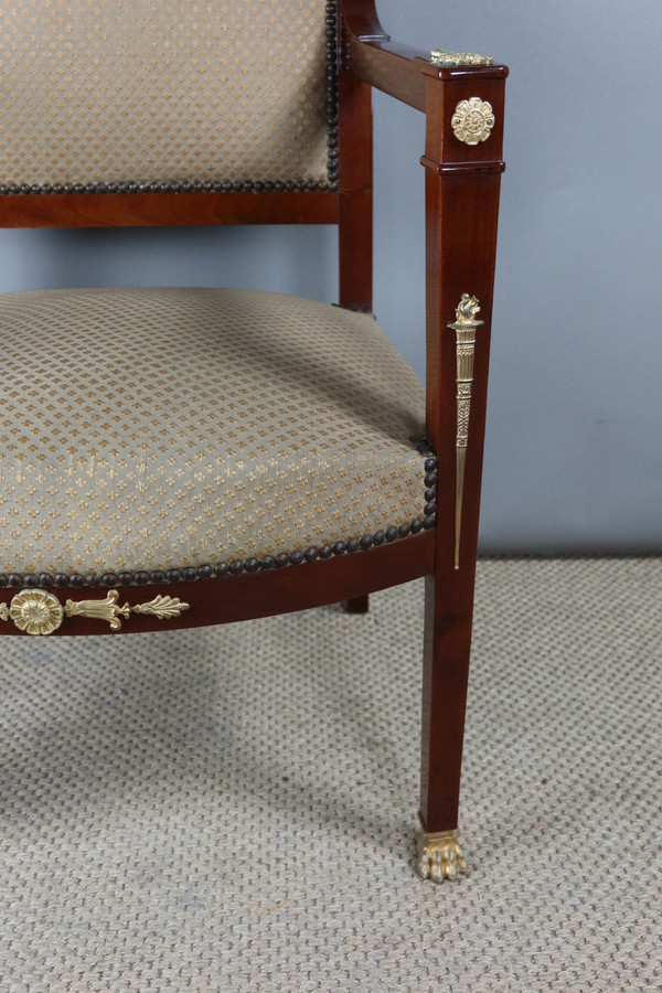 Poltrona Directoire in mogano e bronzo dorato