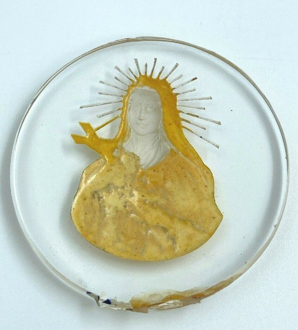 Intaglio sacro religioso in vetro di fine '800