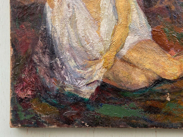 Öl auf Leinwand, Strandszene, 1930, Malerstaffelei