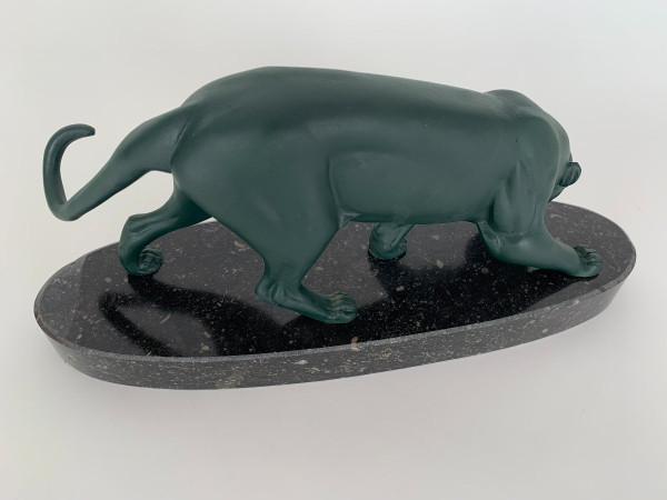 1930's Art Deco panther with green patina, regula marble base
