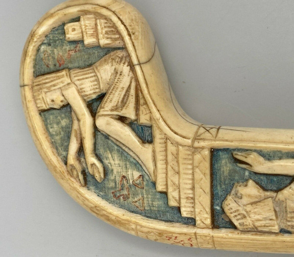 Pommeau de canne polychrome XIXe décor d'Egyptiens Napoléon III