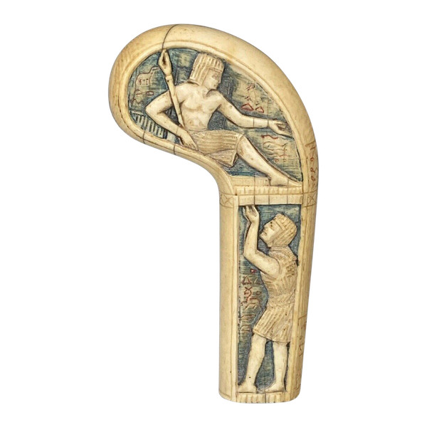 Pommeau de canne polychrome XIXe décor d'Egyptiens Napoléon III