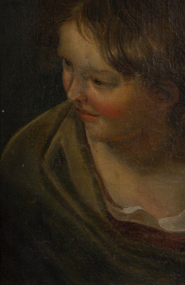Ritratto di giovane donna olio su tela 18° secolo con cornice dorata