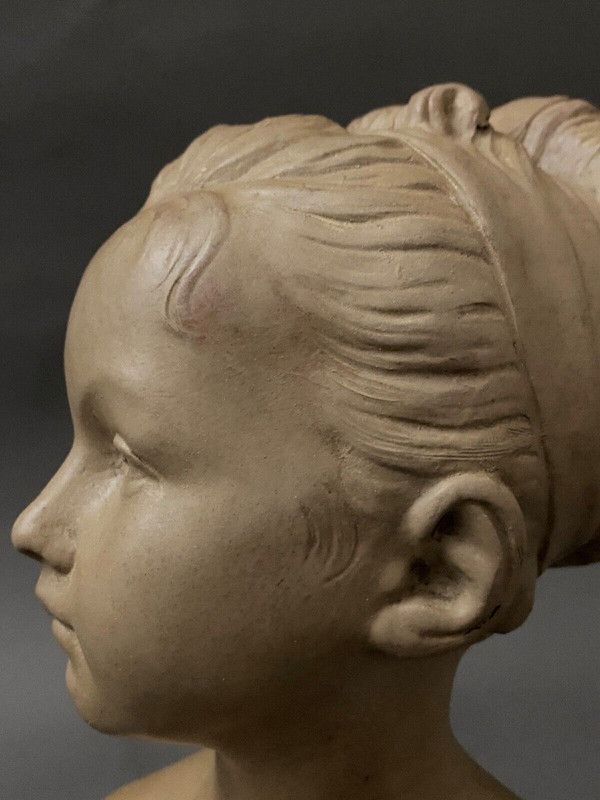 Da Jean-Antoine Houdon Busto in terracotta patinata di Louise Brongniart