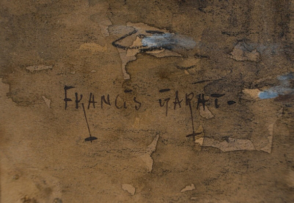 Acquerello su carta di Francis Garat Scena di strada Parigi XX arrondissement