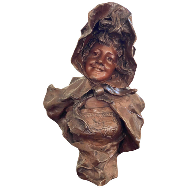 Elegante Scultura in Bronzo con Cappello del XIX Secolo