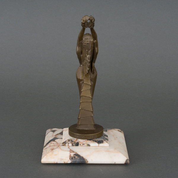 Mascotte La Gloire di H. Molins 1930 patina marrone base in marmo bronzo