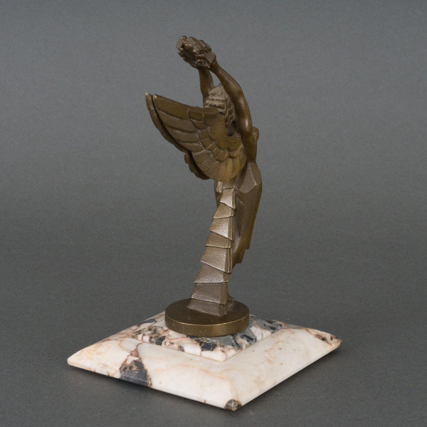 Mascotte La Gloire di H. Molins 1930 patina marrone base in marmo bronzo