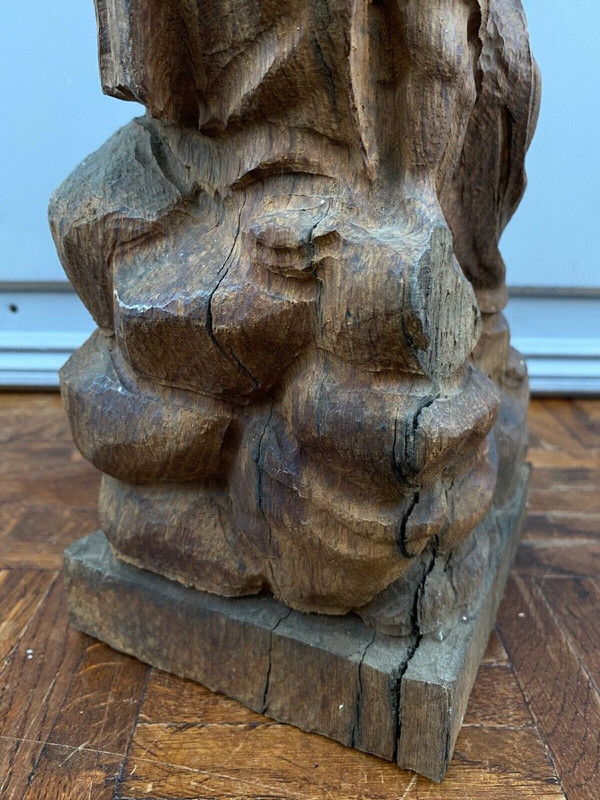 Vergine con Bambino in legno di quercia intagliato, inizio XX secolo, taglio diretto