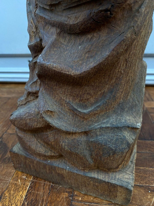 Vergine con Bambino in legno di quercia intagliato, inizio XX secolo, taglio diretto