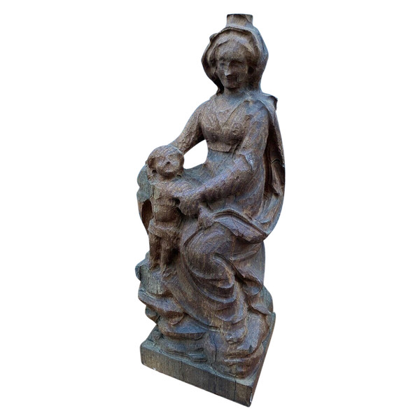 Vergine con Bambino in legno di quercia intagliato, inizio XX secolo, taglio diretto