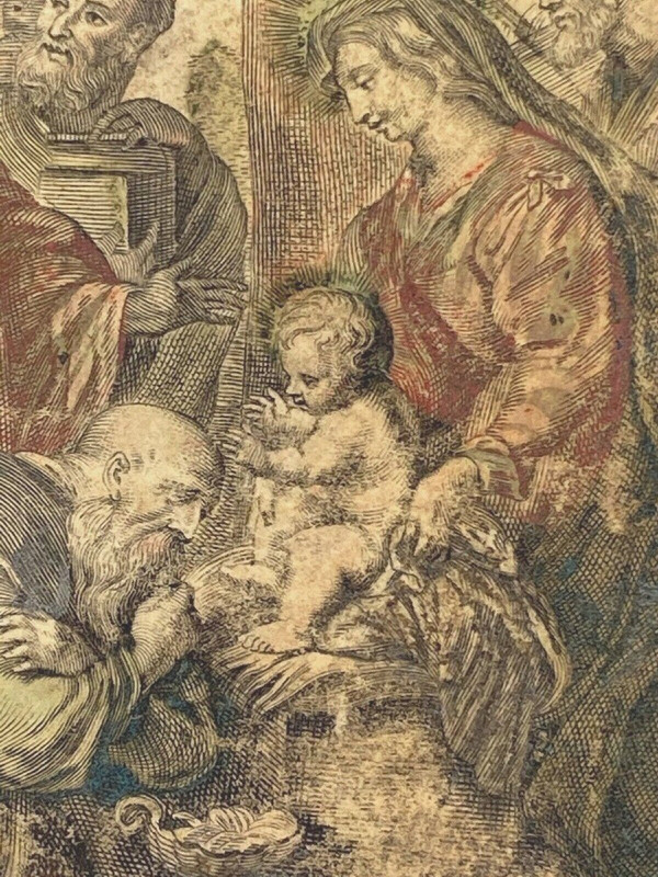 Parchemin XVIIe peinture religieuse scène à l'Antique