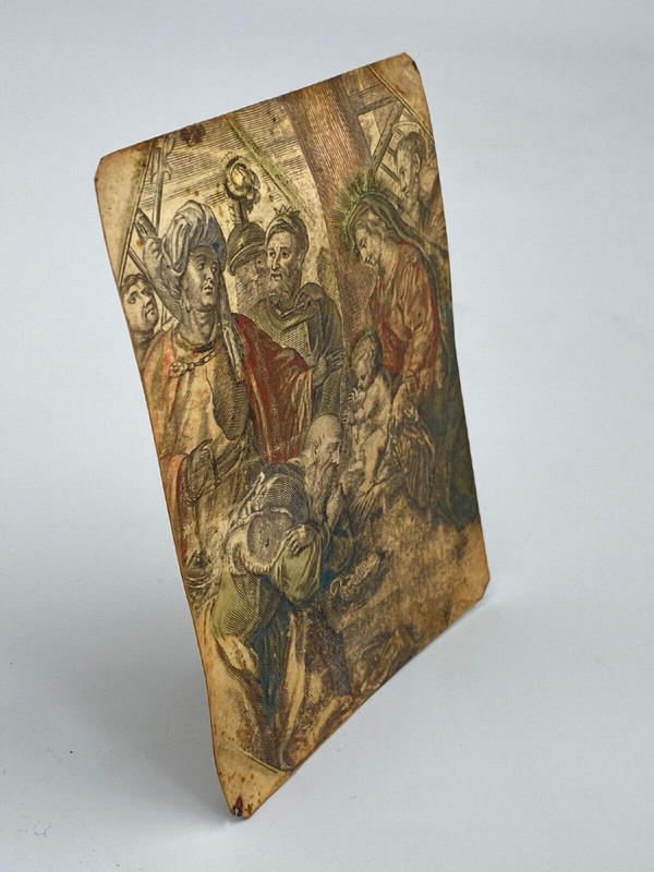 Parchemin XVIIe peinture religieuse scène à l'Antique