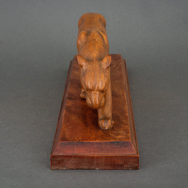 Art Deco wooden cube-shaped panther carved in the 1930s