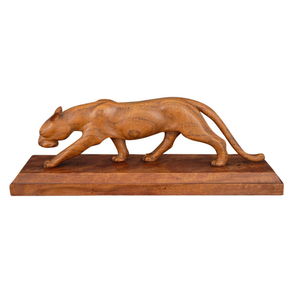 Art Deco wooden cube-shaped panther carved in the 1930s