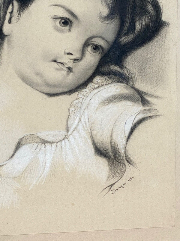 Dessain Kohle Gouache oder Aquarell Chavagnes 1881 Mlle de Saint-Sauveur