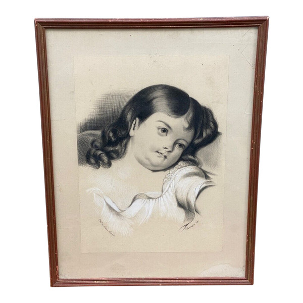 Dessain Kohle Gouache oder Aquarell Chavagnes 1881 Mlle de Saint-Sauveur