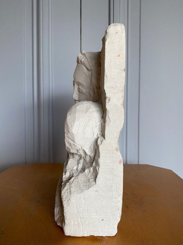 Sculpture taille directe Béton cellulaire Femme à l'enfant