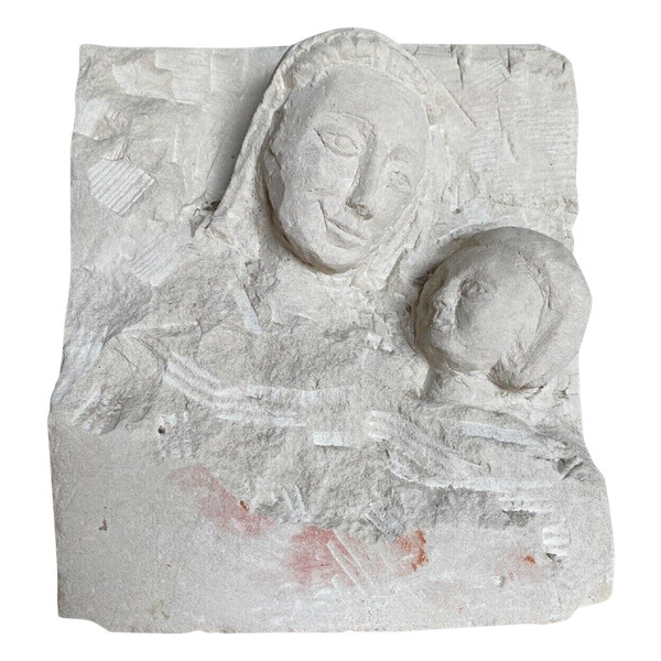Sculpture taille directe Béton cellulaire Femme à l'enfant
