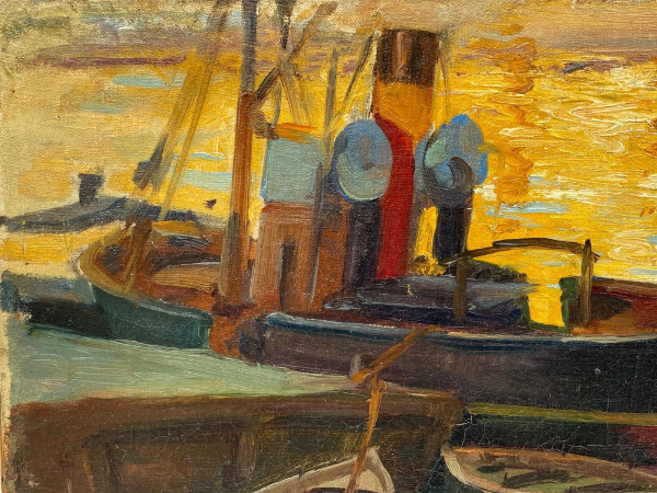 Olio firmato Denys o Lenys H. bassin de carénage Marseille port