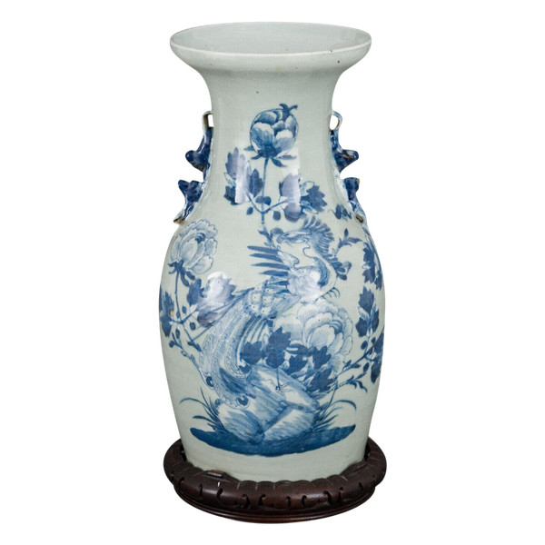 Blue and white Chinese vase, 20th century, birds and flowers design