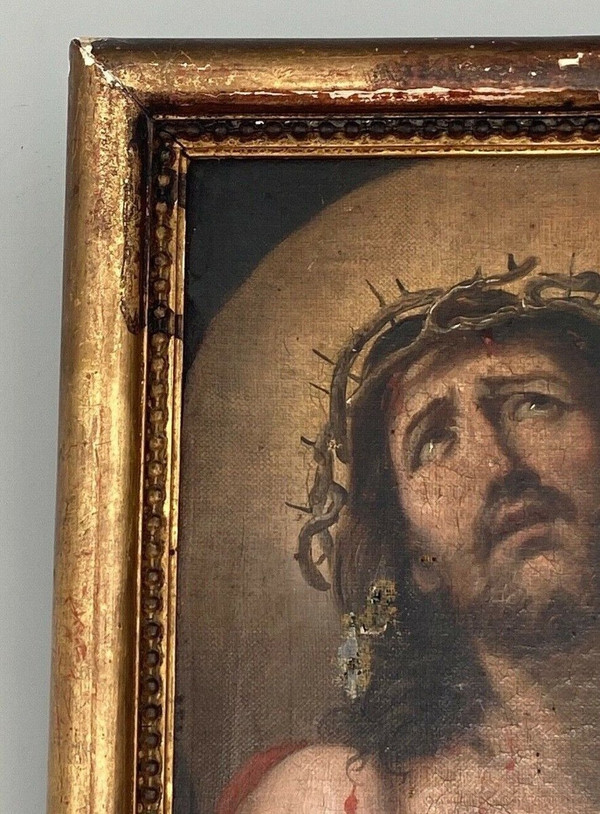 Oil on canvas representing Christ imploring End of 19th century Pearl frame