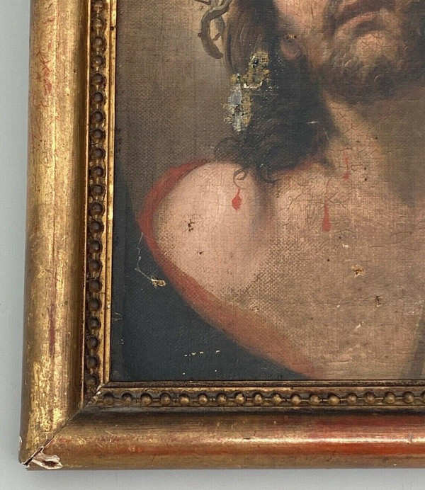 Oil on canvas representing Christ imploring End of 19th century Pearl frame