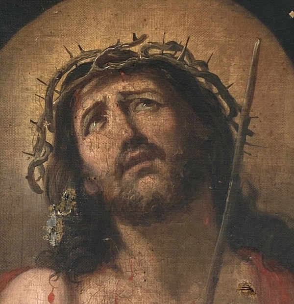 Oil on canvas representing Christ imploring End of 19th century Pearl frame