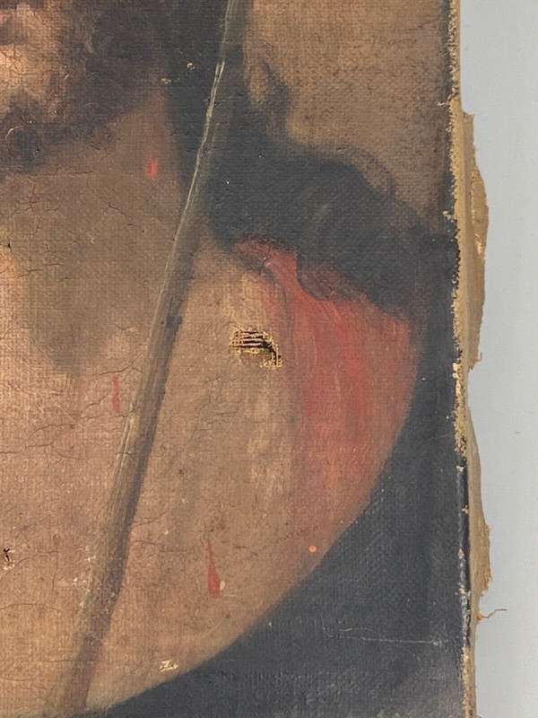 Oil on canvas representing Christ imploring End of 19th century Pearl frame