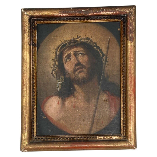Oil on canvas representing Christ imploring End of 19th century Pearl frame